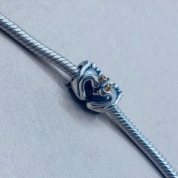 EUC Pandora 791189 Sterling Silver Swan Embrace Animal Charm w/ 14k Gold Crown - Picture 5 of 10